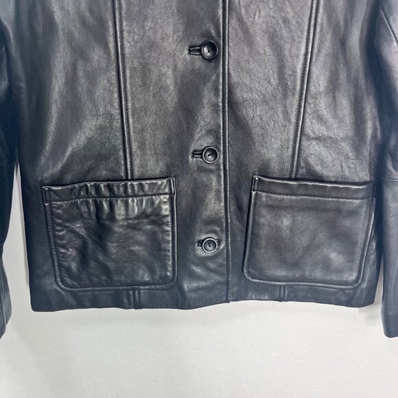 Vintage Jones New York Leather Button down Blazer Jacket Black Size S pockets - Picture 3 of 11